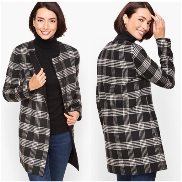 Talbots plus size coat size 3X black grey classic pea coat academia wool pockets - Picture 1 of 10